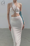Marc Le Bihan Stretch Pleated Stretch Bandeau Dress or Skirt Collection MLB-25901-BAI White Short Skirt 25900 25901